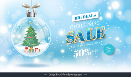 christmas sales banner template elegant glass ball fir tree decor