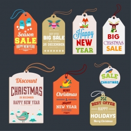 christmas sales tags collection various shaped symbol elements