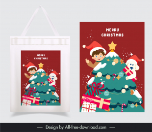 christmas tote bag drawing design template cute cartoon joyful kid