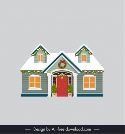 christmas town desing element cute decorated house sketch symmetric classic design