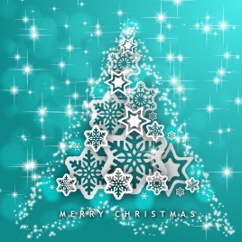christmas tree background with full of stars and flakes