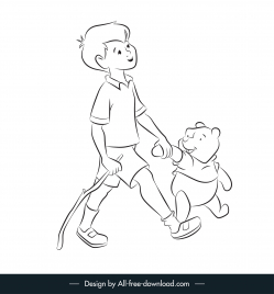 christopher robin my friends tigger pooh icon black white handdrawn outline