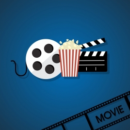 cinema background filmstrip reel popcorn icon flat design