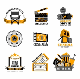 cinema film logo sets isolated in vintage style