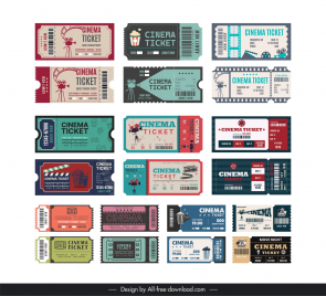 cinema tickets templates collection flat classical movie elements