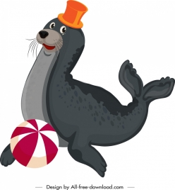 circus seal icon cute cartoon sketch