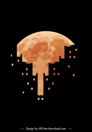 city backdrop dark silhouette flat building moon