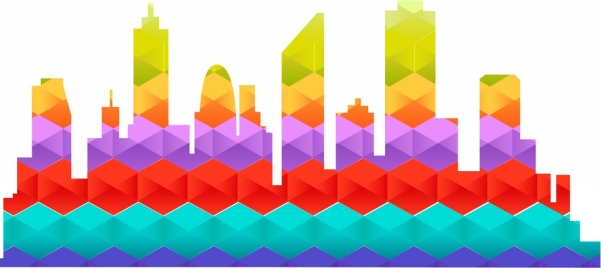 city background colorful polygon style decoration