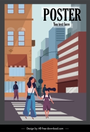 city life poster street pedestrian sketch cartoon design
