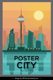city poster colored flat sketch modern decor
