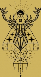 classical tattoo template reindeer moon geometric design