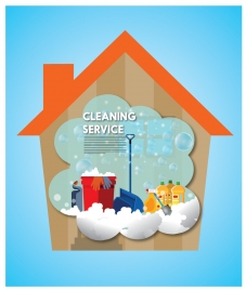 cleaning service banner with households sets illustration