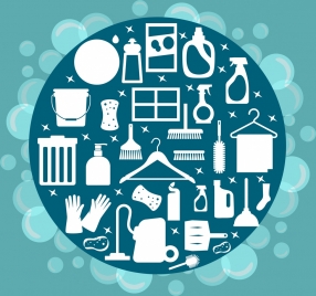 cleaning service design element utensils icons white silhouette