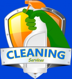 cleaning services advertising hand spayer shield icon ornament