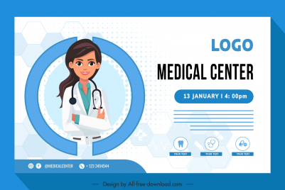 clinic banner template cute female doctor cartoon