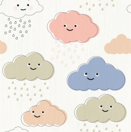 clouds background cute stylized icons multicolored handdrawn flat
