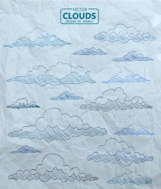 clouds drawing flat colored handdrawn sketch