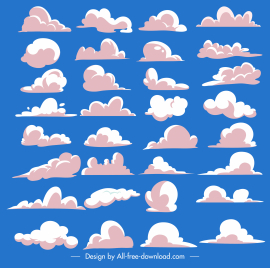 clouds icons collection flat shapes sketch