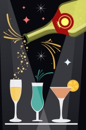 cocktail beverages background sparkling design bottle glass icons