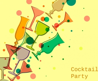 cocktail party advertising glass icons colorful flat decor