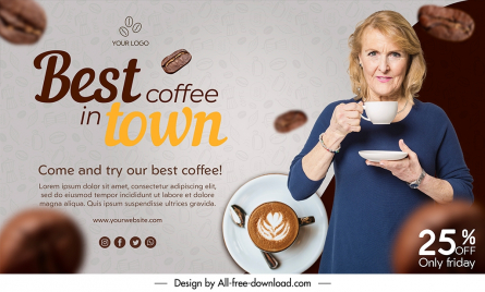 coffee advertise banner template woman drinking realistic