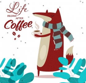 coffee advertising stylized fox icon funny cartoon design