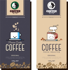 coffee advertising templates stylized cup beans icons decoration