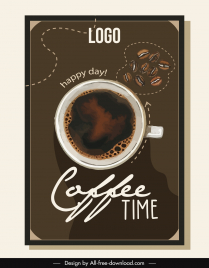 coffee banner template flat retro dark cafe cup beans