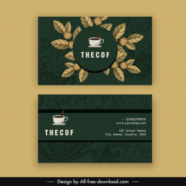 coffee business card template elegant dark leaves