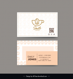 coffee business card template flat coffee bean cup smiley stylization