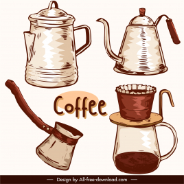 coffee design elements retro handdrawn kettle filter tools
