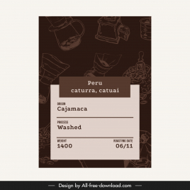 coffee label template dark retro handdrawn cafe elements