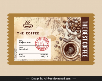 coffee label template elegant handdrawn classic beans leaves