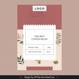 coffee label template elegant leaves cup decor