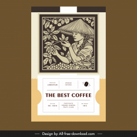 coffee label template handdrawn classic farmer cafe tree