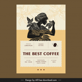coffee label template handdrawn silhouette farmer leaves beans