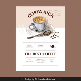 coffee label template retro cafe cup beans