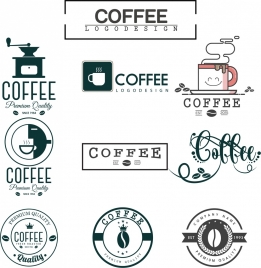 coffee logo sets flat design various shapes isolation