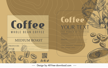 coffee menu template vintage handdrawn bean leaf sketch