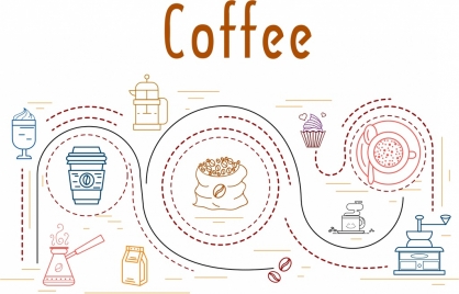 coffee processing concept background curves decor flat design