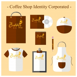 coffee shop identity sets in brown and white