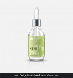 collagen serum bottle packaging template elegant flowers silhouette