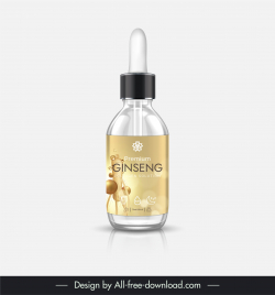 collagen serum bottle packaging template elegant realistic ginseng decor