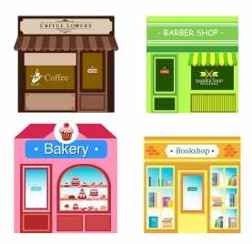 colored icons sets of shops design