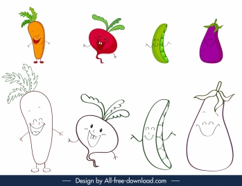 coloring book design elements stylized funny fruits sketch