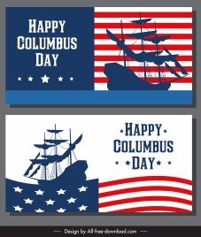 columbus day banner usa flag ancient ship silhouette
