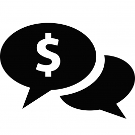 comments dollar sign icon flat black white contrasted speech bubble shape