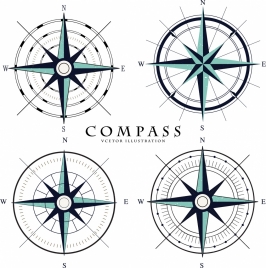 compass icons collection flat circle arrows decoration