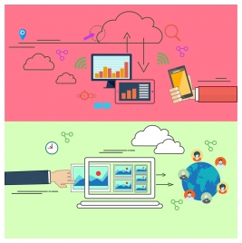 computing cloud concepts illustration with horizontal banners
