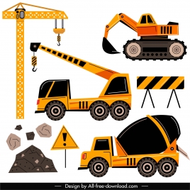 construction work design elements heavy machines sketch